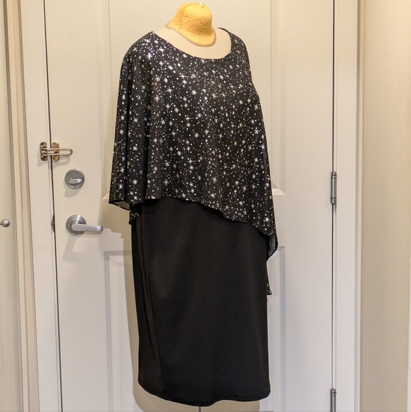 EUC Hanna Nikole 24W Galaxy Star Print Draped Capelet Black and Silver Dress - Picture 9 of 9